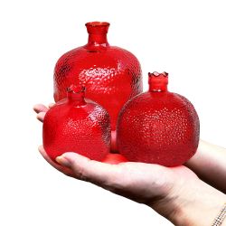 Anatolica Pomegranate Home Decor, Red Glass Vase, Set of 3, New Year, Christmas Gift, housewarming gift