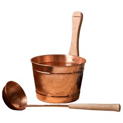 Anatolica Copper Sauna Bucket and Ladle, Diameter 8.1 inches,  H: 5.9 inches