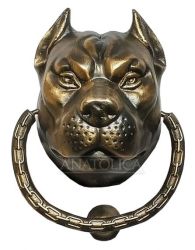 Anatolica Pitbull Door knocker, Solid Brass, XL, 7.5 inches Tall, Dog Front Door Ornament Gift for PitBull Bulldog Rottweiler Lovers, Unlacquered Finish