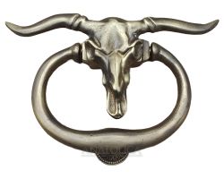 Anatolica Handcrafted Longhorn Steer Head Solid Brass Door Knocker Rustic Western Bull Skull Ring Knocker Antique Finish Front Door Hardware Through Door Mount