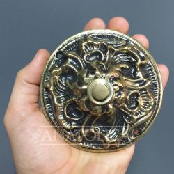 Anatolica Brass Round Doorbell Button 4 Inch,Wired Ornate Wall-Mounted Door Bell Push,Antique Vintage Decorative Entry Hardware