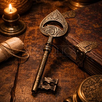 Handcrafted Solid Brass Vintage Style Decorative Key, Large Collectible Replica with Intricate Engraving, Antique Inspired Accent for Home Décor, Display or Gift