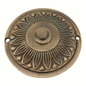Anatolica Brass Wired Doorbell Button,Ornate Round Vintage Design, Hardwired Push Button for Traditional Door Chimes