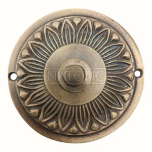 Anatolica Brass Wired Doorbell Button,Ornate Round Vintage Design, Hardwired Push Button for Traditional Door Chimes