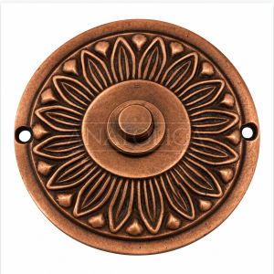Anatolica Brass Wired Doorbell Button,Ornate Round Vintage Design, Hardwired Push Button for Traditional Door Chimes