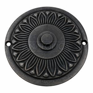 Anatolica Brass Wired Doorbell Button,Ornate Round Vintage Design, Hardwired Push Button for Traditional Door Chimes