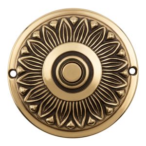 Anatolica Brass Wired Doorbell Button,Ornate Round Vintage Design, Hardwired Push Button for Traditional Door Chimes
